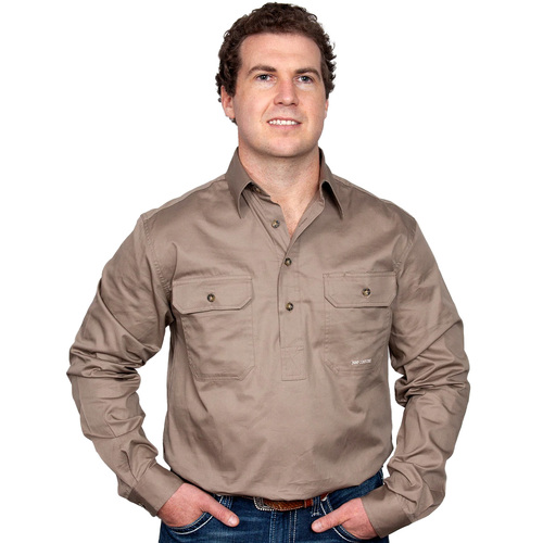 Just Country Mens Cameron Half Button Work Shirt (10101) Brown M