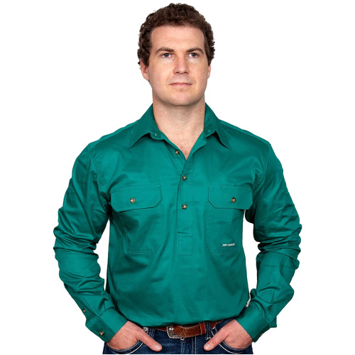 Just Country Mens Cameron Half Button Work Shirt (10101) Dark Green L