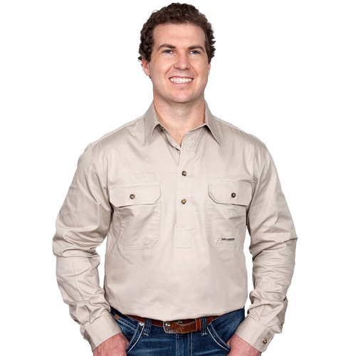 Just Country Mens Cameron Half Button Work Shirt (10101) Stone M