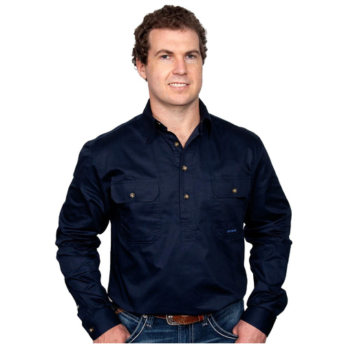 Just Country Mens Cameron Half Button Work Shirt (10101) Navy M