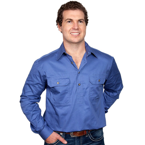 Just Country Mens Cameron Half Button Work Shirt (10101) Blue M