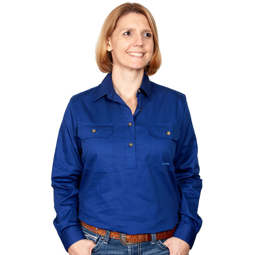 Just Country Womens Jahna Half Button Work Shirt (50505) Cobalt 2XL/18