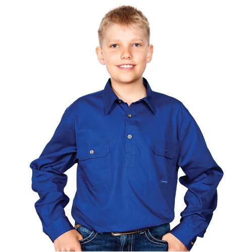 Just Country Boys Lachlan Half Button Work Shirt (30303) Cobalt S/6-7