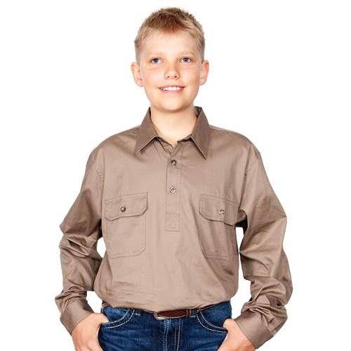 Just Country Boys Lachlan Half Button Work Shirt (30303) Brown S/6-7