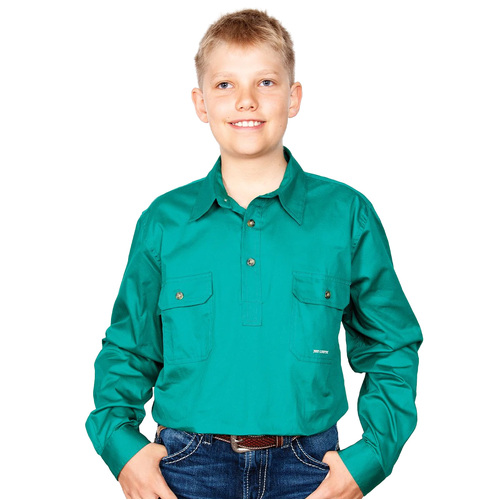 Just Country Boys Lachlan Half Button Work Shirt (30303) Dark Green M/8-9