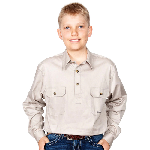 Just Country Boys Lachlan Half Button Work Shirt (30303) Stone S/6-7