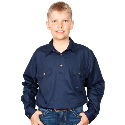 Just Country Boys Lachlan Half Button Work Shirt (30303) Navy M/8-9