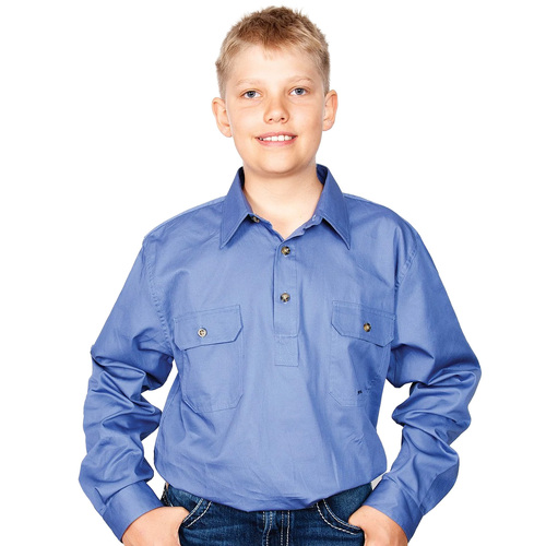 Just Country Boys Lachlan Half Button Work Shirt (30303) Blue S/6-7