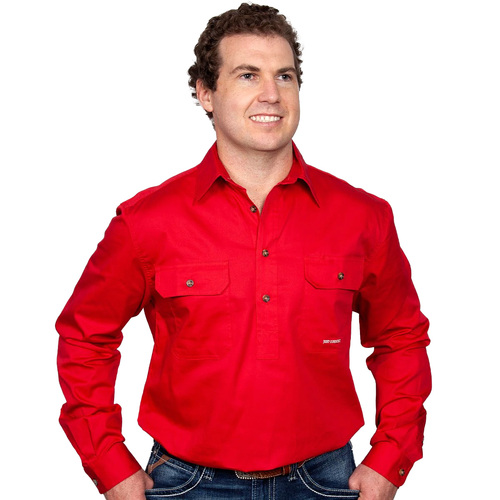 Just Country Mens Cameron Half Button Work Shirt (10101) Chilli M