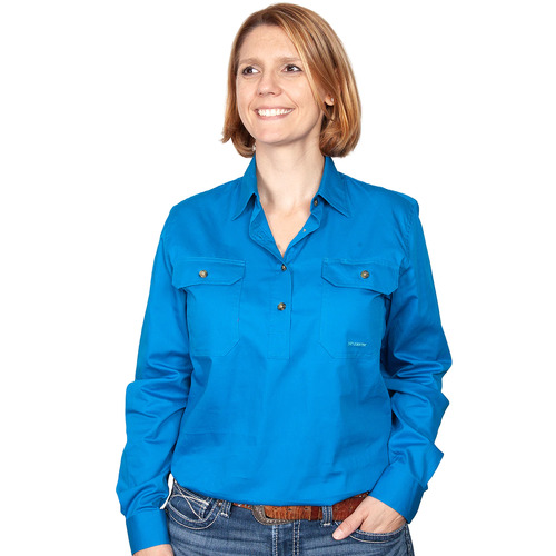 Just Country Womens Jahna Half Button Work Shirt (50505) Blue Jewel 2XL/18