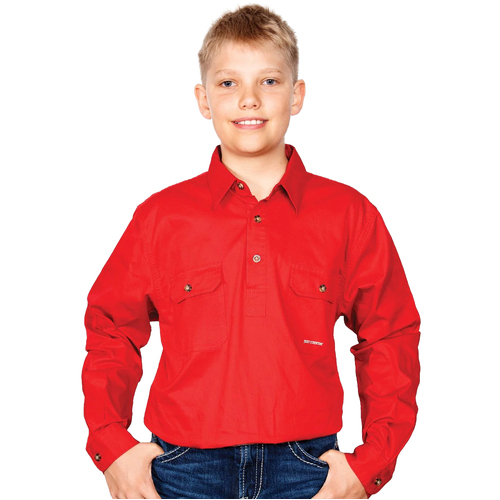 Just Country Boys Lachlan Half Button Work Shirt (30303) Chilli M/8-9