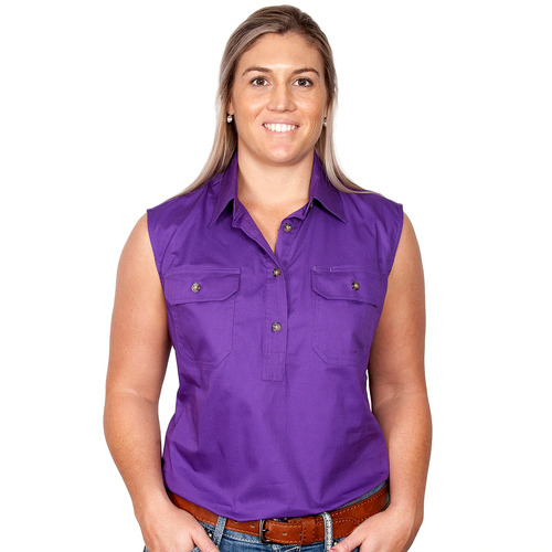 Just Country Womens Kerry Sleeveless Half Button Work Shirt (50503) Purple XS/8