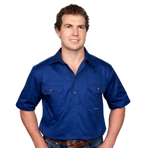 Just Country Mens Adam S/S Half Button Work Shirt (10104) Cobalt M