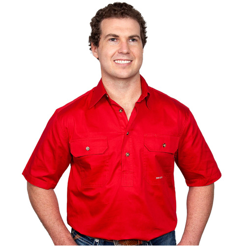 Just Country Mens Adam S/S Half Button Work Shirt (10104) Chilli S