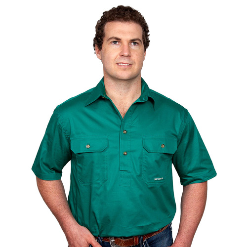 Just Country Mens Adam S/S Half Button Work Shirt (10104) Dark Green M