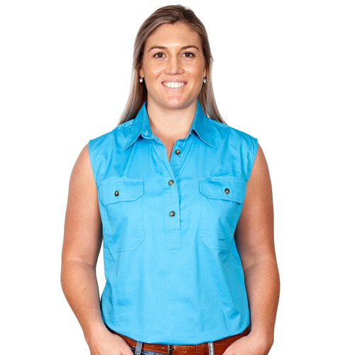 Just Country Womens Kerry Sleeveless Half Button Work Shirt (50503) Sky 2XL/18