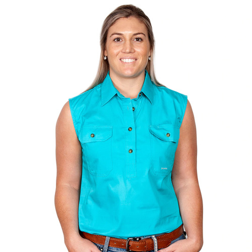 Just Country Womens Kerry Sleeveless Half Button Work Shirt (50503) Turquoise XS/8