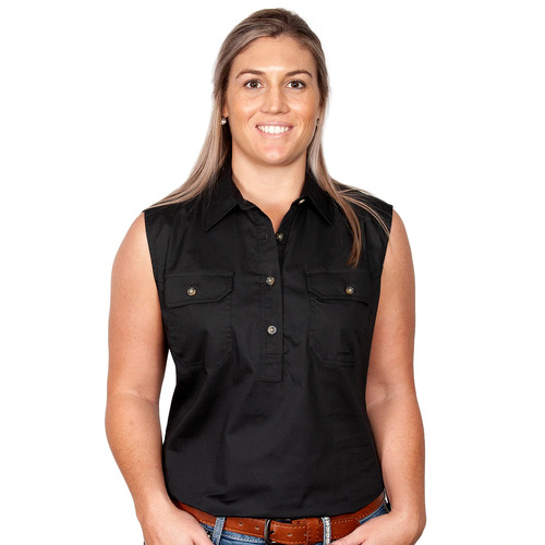 Just Country Womens Kerry Sleeveless Half Button Work Shirt (50503) Black S/10