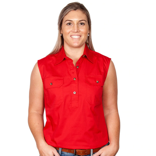 Just Country Womens Kerry Sleeveless Half Button Work Shirt (50503) Chilli 2XL/18