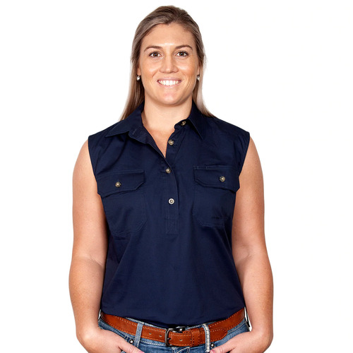 Just Country Womens Kerry Sleeveless Half Button Work Shirt (50503) Navy 2XL/18