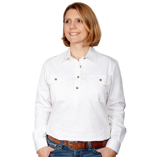 Just Country Womens Jahna Half Button Work Shirt (50505) White XL/16