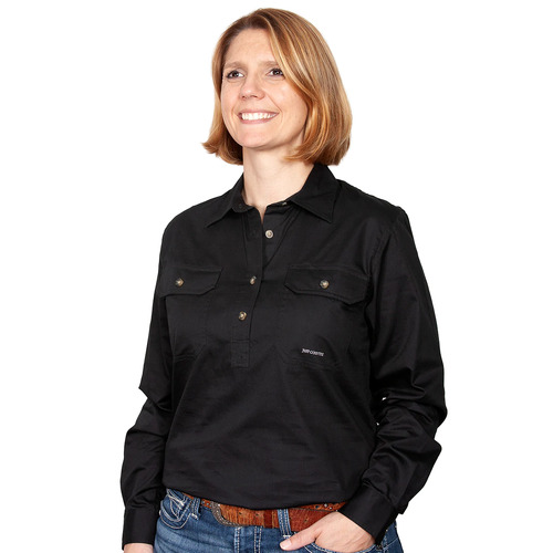 Just Country Womens Jahna Half Button Work Shirt (50505) Black M/12