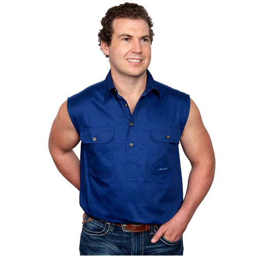 Just Country Mens Jack Sleeveless Half Button Work Shirt (10103) Cobalt 5XL