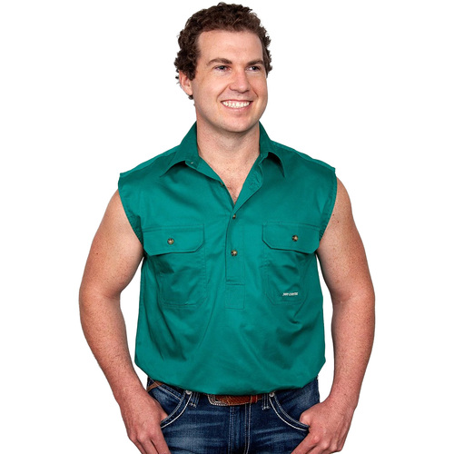 Just Country Mens Jack Sleeveless Half Button Work Shirt (10103) Dark Green S