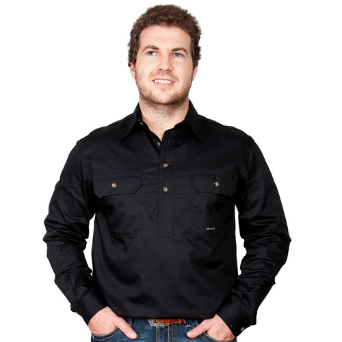 Just Country Mens Cameron Half Button Work Shirt (10101) Black M