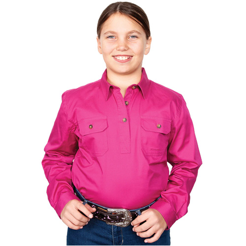 Just Country Girls Kenzie Half Button Work Shirt (60606) Magenta L/10-12