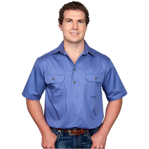 Just Country Mens Adam S/S Half Button Work Shirt (10104) Blue 5XL