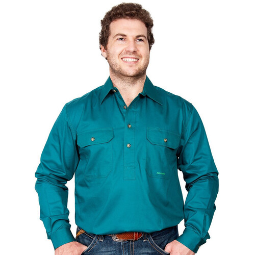 Just Country Mens Cameron Half Button Work Shirt (10101) Forest Green M