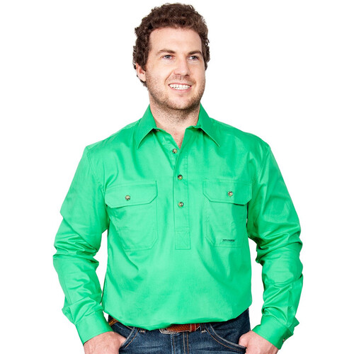 Just Country Mens Cameron Half Button Work Shirt (10101) Ivy Green S