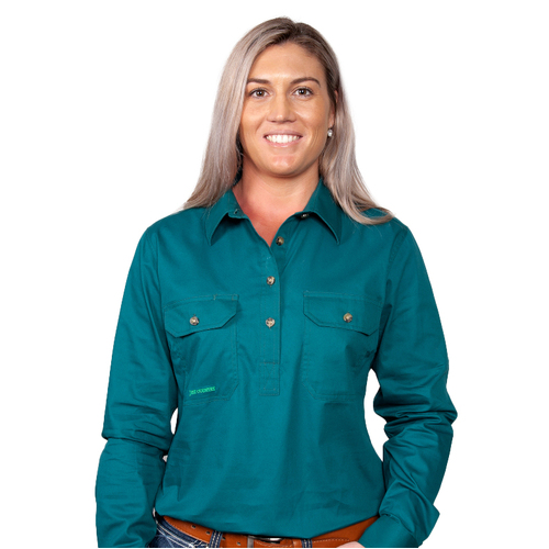 Just Country Womens Jahna Half Button Work Shirt (50505) Forest Green S/10