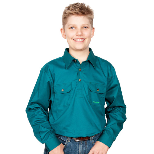 Just Country Boys Lachlan Half Button Work Shirt (30303) Forest Green S