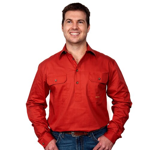 Just Country Mens Cameron Half Button Work Shirt (10101) Rust L