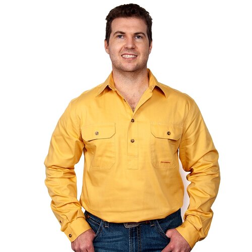 Just Country Mens Cameron Half Button Work Shirt (10101) Mustard M