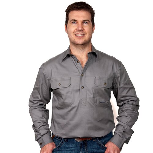 Just Country Mens Cameron Half Button Work Shirt (10101) Steel Grey M