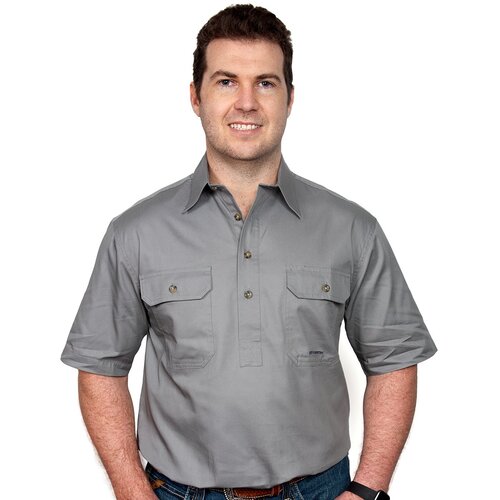 Just Country Mens Adam S/S Half Button Work Shirt (10104) Steel Grey M