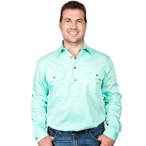 Just Country Mens Cameron Half Button Work Shirt (10101) Spearmint M [SD]