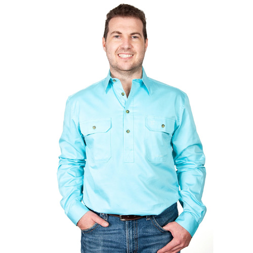 Just Country Mens Cameron Half Button Work Shirt (10101) Duck Egg Blue 2XL [SD]