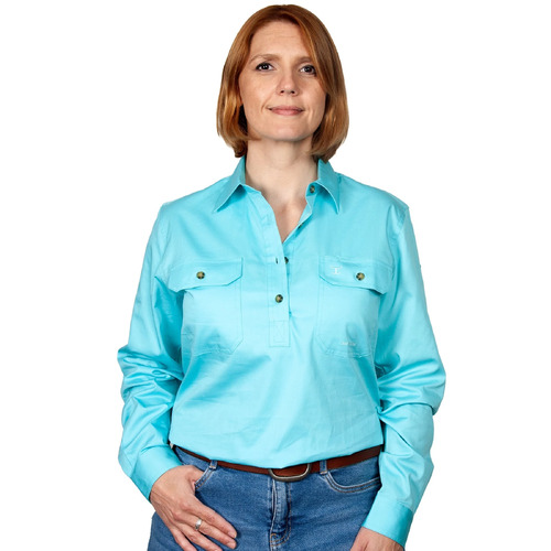 Just Country Womens Jahna Half Button Work Shirt (50505) Duck Egg Blue 2XL/18 [SD]