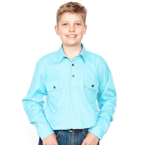 Just Country Boys Lachlan Half Button Work Shirt (30303DUC) Duck Egg Blue XS/4-5