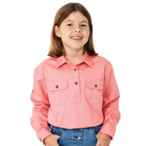 Just Country Girls Kenzie Half Button Work Shirt (60606BSH) Blush XS/4-5