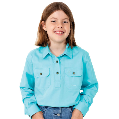 Just Country Girls Kenzie Half Button Work Shirt (60606DUC) Duck Egg Blue XS/4-5 [SD]