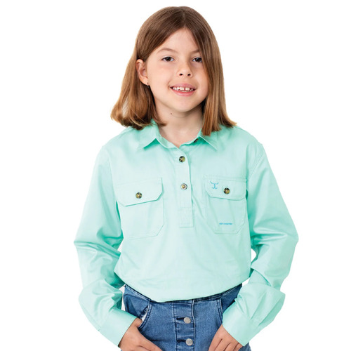 Just Country Girls Kenzie Half Button Work Shirt (60606SPE) Spearmint XS/4-5