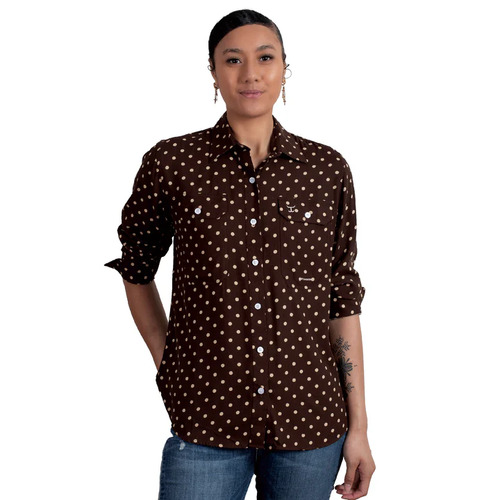 Just Country Womens Abbey Full Button Print Shirt (WWLS2423) Chocolate Spots 16 [GD]