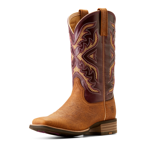 Ariat Womens San Angelo VentTEK 360 Western Boots (10051023) Tooled Toasted Almond/Aged Merlot 7.5B [SD]