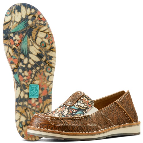 Ariat Womens Cruiser Slip-On Western Shoes (10050960) Brown Floral Emboss/Mariposa 7.5B [SD]