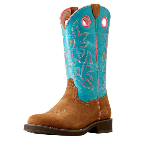 Ariat Womens Elko Western Boots (10050888) Chestnut Suede/Basin Blue 7B [SD]